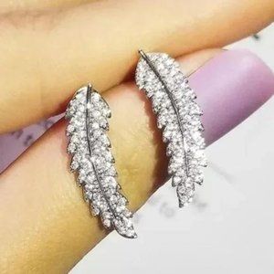 NEW DIAMOND 925 STERLING SILVER LEAF EARRINGS, NICE EARRINGS, CUTE EARRINGS